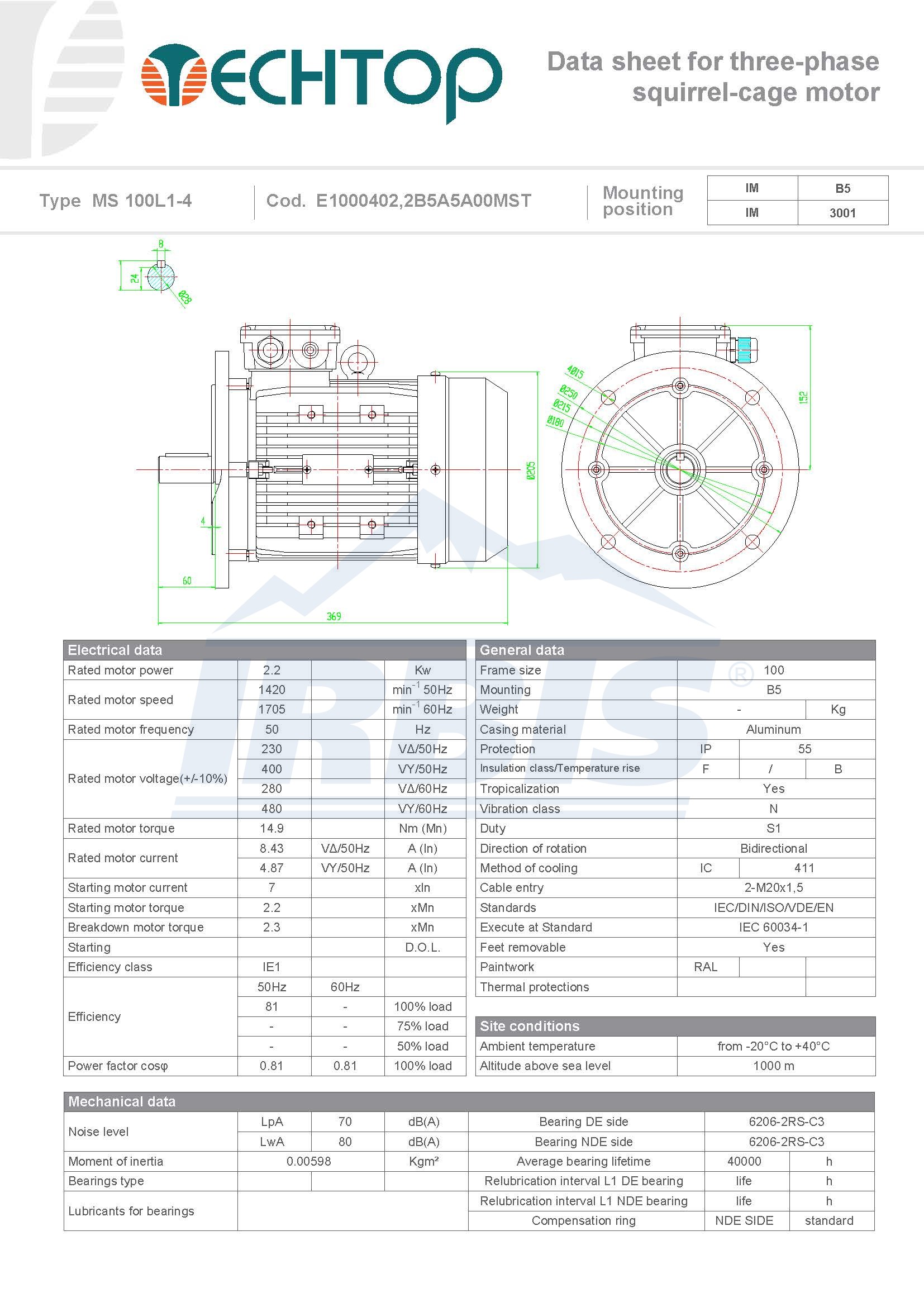 MS 100L1-4 2.20KWB5 230/400V 50HZ
